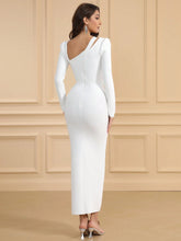 Glamorous High-End Long Sleeve Side Split Maxi Butterfly Rhinestone Sexy Elegant Party Evening Bandage Dress